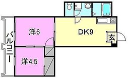 カサグランデ市坪 2DKの間取図画像