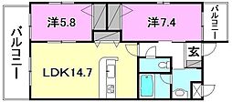 パラシオン 2LDKの間取図画像
