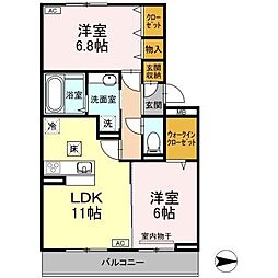 カーサデルソーレ 2LDKの間取図画像
