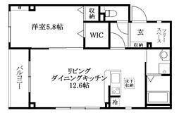 フォブール平和通 1LDKの間取図画像
