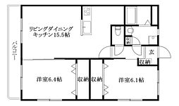 ジュネス2 2LDKの間取図画像