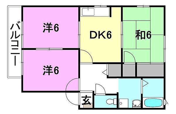 オークヴィラA棟 A-101 号室｜愛媛県松山市小坂3丁目(賃貸アパート3DK・1階・56.54㎡)の写真 その2