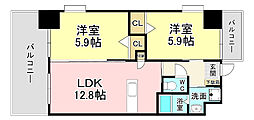 ウイングス三萩野 2LDKの間取図画像