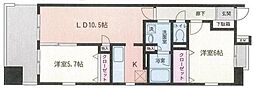 シャリテ・センター北 2LDKの間取図画像