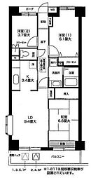 オクトス市ケ尾1号棟 3LDKの間取図画像