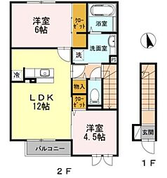 リッツハウスミノール2 2LDKの間取図画像