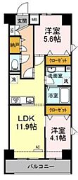 プルメリア 2LDKの間取図画像