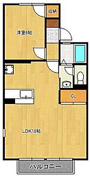 ハイツ桜橋B 1LDKの間取図画像