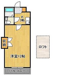 ロフティ若園 1Kの間取図画像