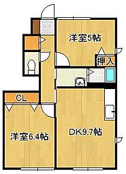 アルブルージュB 2DKの間取図画像