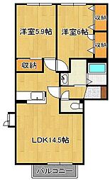 セトル嵐B 2LDKの間取図画像
