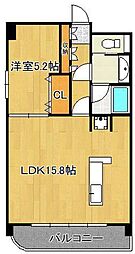 エボリューション徳力 1LDKの間取図画像