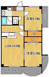ニューガイア 2LDKの間取図画像