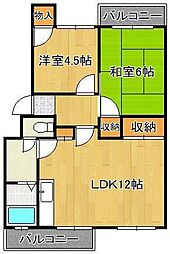 富士見サンハイツ 2LDKの間取図画像