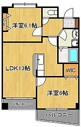 アビタシオン蒲生 2LDKの間取図画像