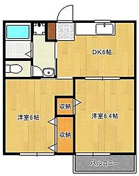 フェニックス徳吉B棟 2DKの間取図画像