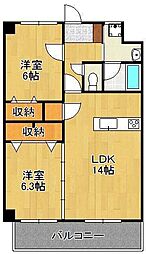 ニューガイア高野 2LDKの間取図画像