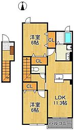 コーポ鷲峰2 2LDKの間取図画像