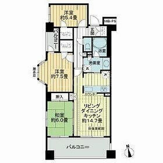 グランフォート洗足池 ｜東京都大田区東雪谷1丁目(賃貸マンション3LDK・3階・77.36㎡)の写真 その2