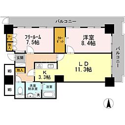 品川シーサイドビュータワー2 2LDKの間取図画像