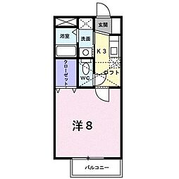 サンスポット・エムズ 2階1Kの間取り