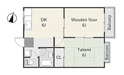 双葉ハイツA棟 2DKの間取図画像