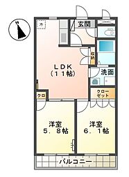 グリフィンドール 2LDKの間取図画像
