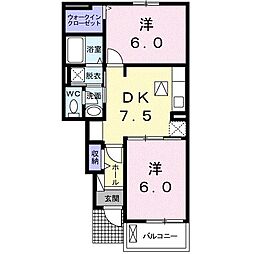 エターナルハーモニーA 2DKの間取図画像