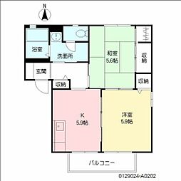 キャッスルハイツC棟 2Kの間取図画像