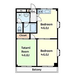 エステートピア矢淵 2DKの間取図画像