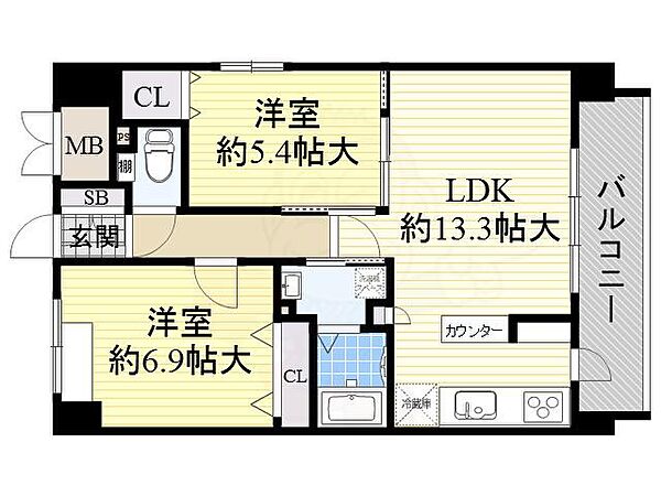 ラフィネ豊中南 ｜大阪府豊中市庄内東町１丁目(賃貸マンション2LDK・6階・60.47㎡)の写真 その2