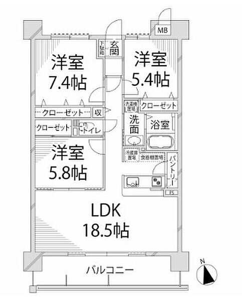 兵庫県姫路市田寺東2丁目(賃貸マンション3LDK・7階・82.50㎡)の写真 その2