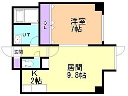 フレンドリー山の手 1LDKの間取図画像