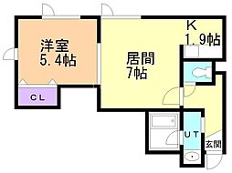 パームハイツ 1LDKの間取図画像