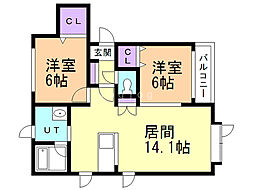 グランドソレーユA 2LDKの間取図画像