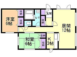 バティール宮の沢 2LDKの間取図画像