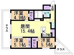 札幌市西区二十四軒二条2丁目マンション 3LDKの間取図画像