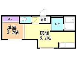 札幌市西区二十四軒四条4丁目アパート 1LDKの間取図画像
