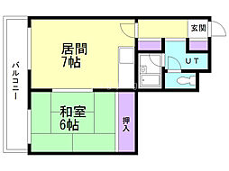 ウエスト24 1DKの間取図画像