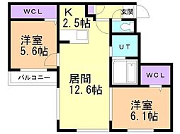 札幌市西区八軒二条東2丁目マンション 2LDKの間取図画像