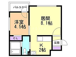 アーバンテラス八軒 1LDKの間取図画像