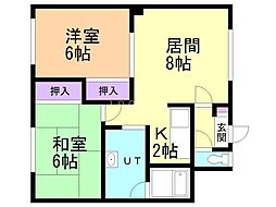 向陽荘B 2LDKの間取図画像
