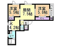 ルーミナス発寒 2LDKの間取図画像