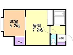 パステル八軒C 1DKの間取図画像