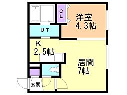 7thregal琴似 1LDKの間取図画像