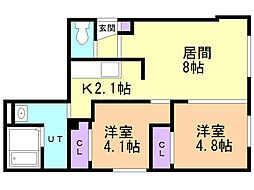 リンコントロ発寒 2LDKの間取図画像