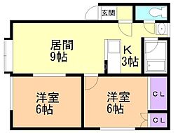 プラタナスハイム 2LDKの間取図画像