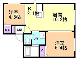 エクセレントハウス宮の沢 2LDKの間取図画像