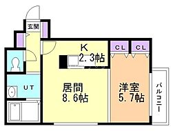 コートニー・セントラル 1LDKの間取図画像