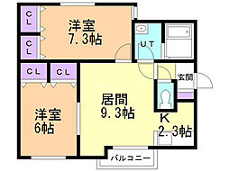 ラグナベルデ発寒1 2LDKの間取図画像